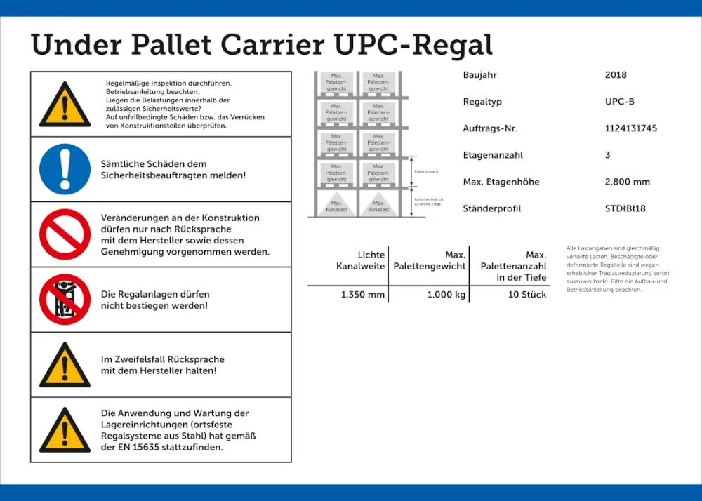 Belastungschild Regal